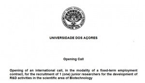International Recruitment for Junior Investigator for the scientific area of Biotechnology
